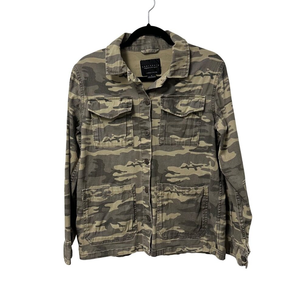 SANCTUARY JACKET ARMY GREEN CAMO UTILITY POCKETS WOMENS S CASUAL STRETCH COTTON